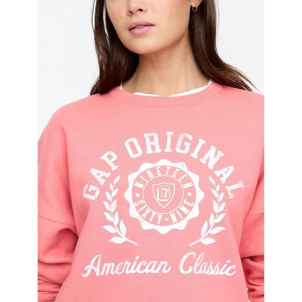 Womens Oversized Crew V-Logo Cotton Polyester Fleece Pullover Clothing - Picture 4 of 5